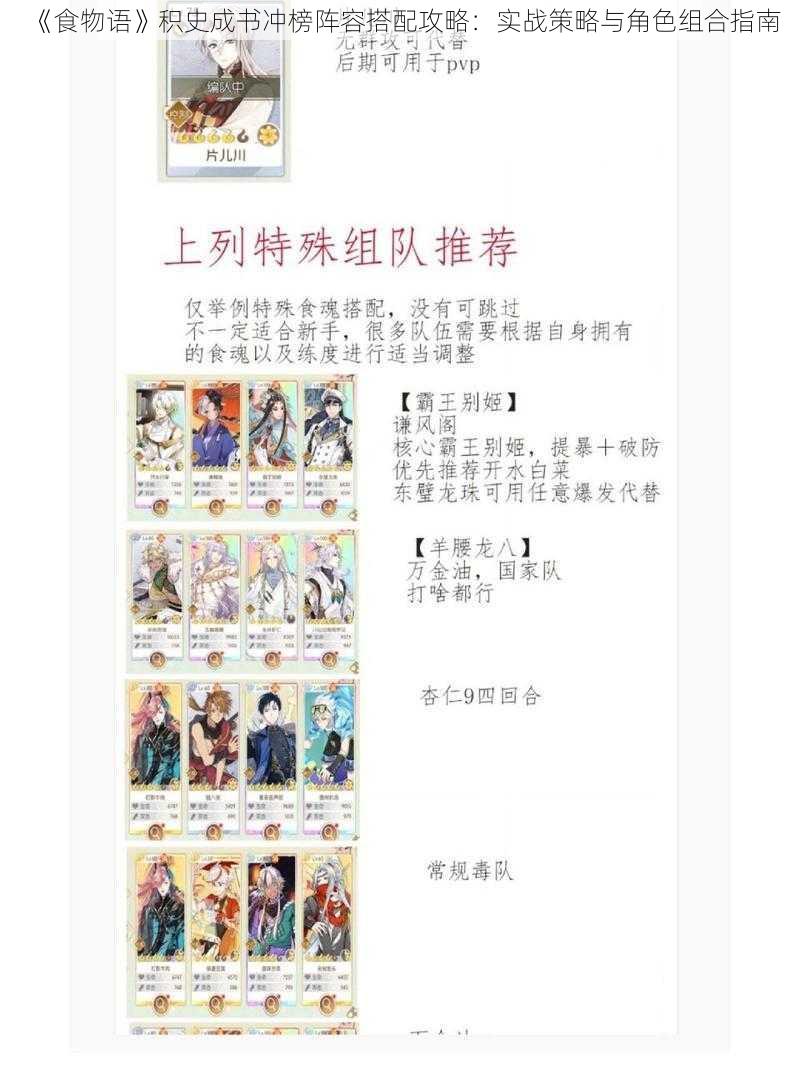 《食物语》积史成书冲榜阵容搭配攻略:实战策略与角色组合指南